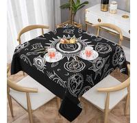 ULKMFFCF Supernatural Symbols Black Printed Square Tablecloth Table Cover 152x152 CM, Washable Fabric Table Cloth Decorative for Kitchen Dining Parties Weddings Festivals