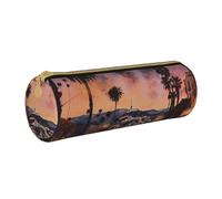 ULKMFFCF The Old Hollywood Printed Round Pencil Case - Cute Leather Zip Pouch for School, Office, Travel and Makeup