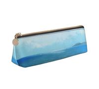 ULKMFFCF The Sea Printed Triangle Pencil Case - Cute Leather Zip Pouch for School, Office, Travel and Makeup