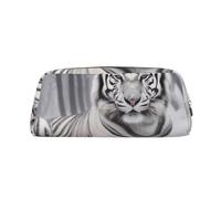 ULKMFFCF The Wild White Tiger Printed Leather Pencil Case for Students Girls Boys - Cute Gold Zip Pen Pencil Pouch Office School Adult Stationary Organiser Makeup Bag
