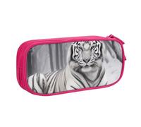 ULKMFFCF The Wild White Tiger Printed Pencil Case Pen Bag,Pink - Large Capacity Students Stationery Pouch Pencil Box with Zipper for School Office Travel and Makeup