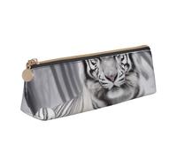 ULKMFFCF The Wild White Tiger Printed Triangle Pencil Case - Cute Leather Zip Pouch for School, Office, Travel and Makeup
