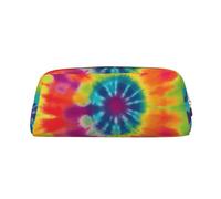 ULKMFFCF tie dye Rainbow Printed Leather Pencil Case for Students Girls Boys - Cute Gold Zip Pen Pencil Pouch Office School Adult Stationary Organiser Makeup Bag