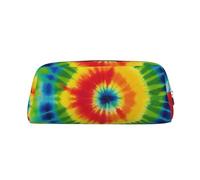 ULKMFFCF Tie Dye Rainbow Printed Leather Pencil Case for Students Girls Boys - Cute Silver Zip Pen Pencil Pouch Office School Adult Stationary Organiser Makeup Bag