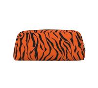 ULKMFFCF Tiger Stripes Orange Pattern Printed Leather Pencil Case for Students Girls Boys - Cute Silver Zip Pen Pencil Pouch Office School Adult Stationary Organiser Makeup Bag