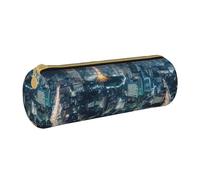 ULKMFFCF Tokyo City Printed Round Pencil Case - Cute Leather Zip Pouch for School, Office, Travel and Makeup