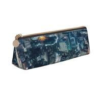 ULKMFFCF Tokyo City Printed Triangle Pencil Case - Cute Leather Zip Pouch for School, Office, Travel and Makeup