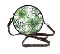 ULKMFFCF transparent palm leaf pattern Printed Round Shoulder Bag for Women Girls Leather Crossbody Purse for School Work Travel