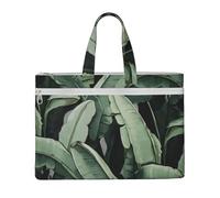ULKMFFCF Tropical Banana Palm Leaves art Printed Canvas Document Bag Zipper File Tote Bag Handbag Briefcase with Handle for School Office Travel