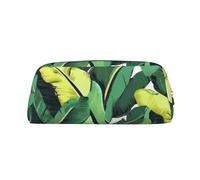 ULKMFFCF Tropical Banana Palm Leaves Printed Leather Pencil Case for Students Girls Boys - Cute Gold Zip Pen Pencil Pouch Office School Adult Stationary Organiser Makeup Bag