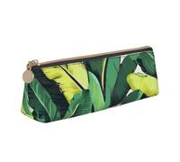 ULKMFFCF Tropical Banana Palm Leaves Printed Triangle Pencil Case - Cute Leather Zip Pouch for School, Office, Travel and Makeup