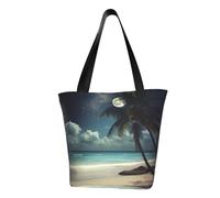 ULKMFFCF Tropical Beach Palm Tree with Full Moon Printed Shoulder Bag for Women Handbag Tote Bag Shopping Bags