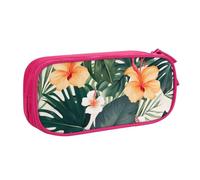 ULKMFFCF Tropical Summer Hawaiian Flower Palm Leaves Printed Pencil Case Pen Bag,Pink - Large Capacity Students Stationery Pouch Pencil Box with Zipper for School Office Travel and Makeup