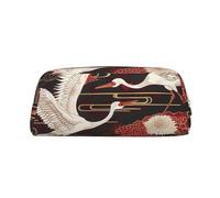 ULKMFFCF Two Cranes Chrysanthemums Printed Leather Pencil Case for Students Girls Boys - Cute Gold Zip Pen Pencil Pouch Office School Adult Stationary Organiser Makeup Bag