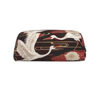 ULKMFFCF Two Cranes Chrysanthemums Printed Leather Pencil Case for Students Girls Boys - Cute Silver Zip Pen Pencil Pouch Office School Adult Stationary Organiser Makeup Bag