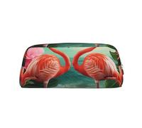 ULKMFFCF Two Flamingos Printed Leather Pencil Case for Students Girls Boys - Cute Gold Zip Pen Pencil Pouch Office School Adult Stationary Organiser Makeup Bag