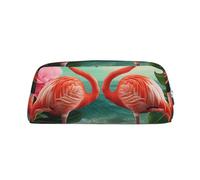 ULKMFFCF Two Flamingos Printed Leather Pencil Case for Students Girls Boys - Cute Silver Zip Pen Pencil Pouch Office School Adult Stationary Organiser Makeup Bag