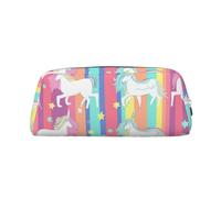 ULKMFFCF Unicorns On Colorful Stripes Printed Leather Pencil Case for Students Girls Boys - Cute Silver Zip Pen Pencil Pouch Office School Adult Stationary Organiser Makeup Bag