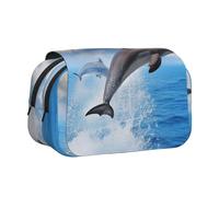 ULKMFFCF Unique 3D Animal Dolphin Print Double Layer Pencil Case Flip Pen Pouch Organizer for Students, School Supplies, Travel Organizer