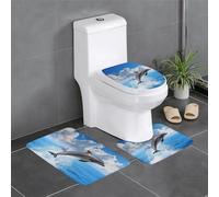 ULKMFFCF Unique 3d Animal Dolphin Printed Bathroom Mat Set 3 Pieces, Non-Slip Bath Rug And Contour Mat And Toilet Seat Cover, Super Absorbent Flannel Bathroom Rugs Floor Mat