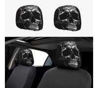 ULKMFFCF Universal 2-Pack Car Seat Headrest Covers with black skull Pattern for Auto Interior Decoration