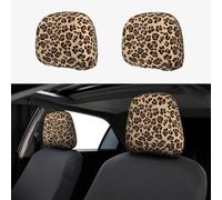 ULKMFFCF Universal 2-Pack Car Seat Headrest Covers With Leopard Print Pattern For Auto Interior Decoration