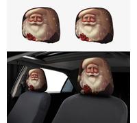 ULKMFFCF Universal 2-Pack Car Seat Headrest Covers With Merry Christmas Santa Claus Pattern For Auto Interior Decoration