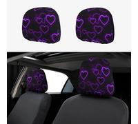 ULKMFFCF Universal 2-Pack Car Seat Headrest Covers With Purple Hearts Pattern For Auto Interior Decoration