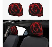 ULKMFFCF Universal 2-Pack Car Seat Headrest Covers With Red Rose Pattern For Auto Interior Decoration
