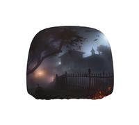 ULKMFFCF Universal Car Seat Headrest Covers with Halloween Foggy Night Pattern for Auto Interior Decoration, 1Pcs