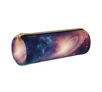 ULKMFFCF Universe Galaxy Outer Space Printed Round Pencil Case - Cute Leather Zip Pouch for School, Office, Travel and Makeup