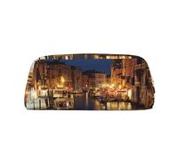 ULKMFFCF Venice Night Printed Leather Pencil Case for Students Girls Boys - Cute Gold Zip Pen Pencil Pouch Office School Adult Stationary Organiser Makeup Bag