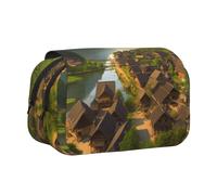 ULKMFFCF Village Scenic Print Double Layer Pencil Case Flip Pen Pouch Organizer for Students, School Supplies, Travel Organizer