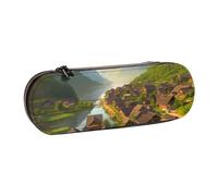 ULKMFFCF Village Scenic Printed Hard Shell Pencil Case Pen Bag - PU Leather Students Stationery Pouch Pencil Box for School Office Travel and Makeup