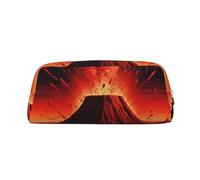 ULKMFFCF Volcano Printed Leather Pencil Case for Students Girls Boys - Cute Gold Zip Pen Pencil Pouch Office School Adult Stationary Organiser Makeup Bag
