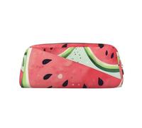 ULKMFFCF Watermelon Fresh Fruit Printed Leather Pencil Case for Students Girls Boys - Cute Gold Zip Pen Pencil Pouch Office School Adult Stationary Organiser Makeup Bag