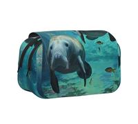 ULKMFFCF West Indian Manatees Print Double Layer Pencil Case Flip Pen Pouch Organizer for Students, School Supplies, Travel Organizer