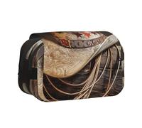 ULKMFFCF West Rodeo Hat Print Double Layer Pencil Case Flip Pen Pouch Organizer for Students, School Supplies, Travel Organizer