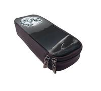 ULKMFFCF Whale Full Moon Printed Pencil Case Pen Bag - PU Leather Students Stationery Pouch Pencil Box with Zipper for School Office Travel and Makeup