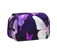 ULKMFFCF White Purple Butterflies Print Double Layer Pencil Case Flip Pen Pouch Organizer for Students, School Supplies, Travel Organizer