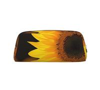 ULKMFFCF Wild Flower Sunflower Printed Leather Pencil Case for Students Girls Boys - Cute Gold Zip Pen Pencil Pouch Office School Adult Stationary Organiser Makeup Bag