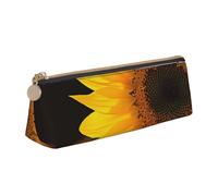 ULKMFFCF Wild Flower Sunflower Printed Triangle Pencil Case - Cute Leather Zip Pouch for School, Office, Travel and Makeup