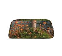 ULKMFFCF Wild Mushroom Printed Leather Pencil Case for Students Girls Boys - Cute Gold Zip Pen Pencil Pouch Office School Adult Stationary Organiser Makeup Bag