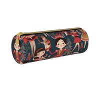 ULKMFFCF Women's Nutcracker Ballet Xmas Dance Cartoon Printed Round Pencil Case - Cute Leather Zip Pouch for School, Office, Travel and Makeup