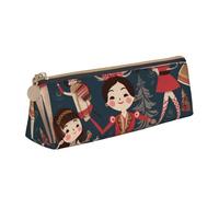 ULKMFFCF Women's Nutcracker Ballet Xmas Dance Cartoon Printed Triangle Pencil Case - Cute Leather Zip Pouch for School, Office, Travel and Makeup