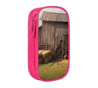 ULKMFFCF Wooden Barn Countryside Printed Cute Pencil Case Pen Bag,Pink - Large Capacity Students Stationery Pouch Pencil Box for School Office Travel Makeup