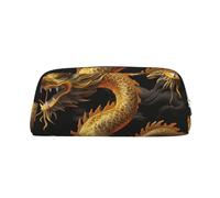 ULKMFFCF Yellow Dragon Black Background Printed Leather Pencil Case for Students Girls Boys - Cute Silver Zip Pen Pencil Pouch Office School Adult Stationary Organiser Makeup Bag