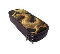 ULKMFFCF Yellow Dragon Black Background Printed Pencil Case Pen Bag - Pu Leather Students Stationery Pouch Pencil Box with Zipper for School Office Travel and Makeup