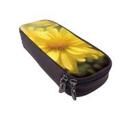 ULKMFFCF Yellow Flower Picture Printed Pencil Case Pen Bag - PU Leather Students Stationery Pouch Pencil Box with Zipper for School Office Travel and Makeup