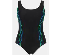 Ulla Popken Badeanzug, Pipings, Unterbrustband, Vorderfutter Women's One-Piece Swimsuit, Black, 20